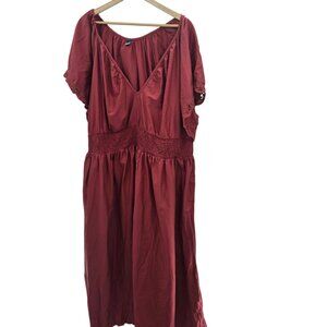 Old Navy Pink V-Neck Waist Defined Flutter Short Sleeve Cotton Maxi Dress 3x